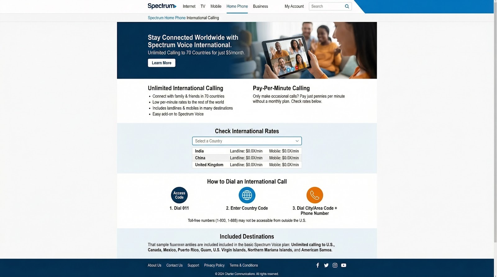 Spectrum is a dominant Florida provider; an official screenshot showing Spectrum Voice bundled with internet makes the ‘Internet + Voice’ combo concrete and helps readers land on the right product page.