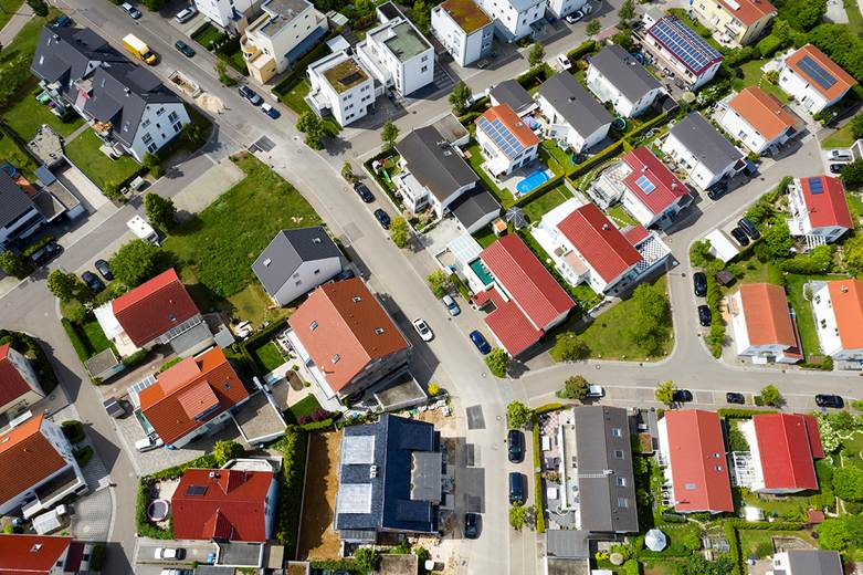 Aerial view of housing community