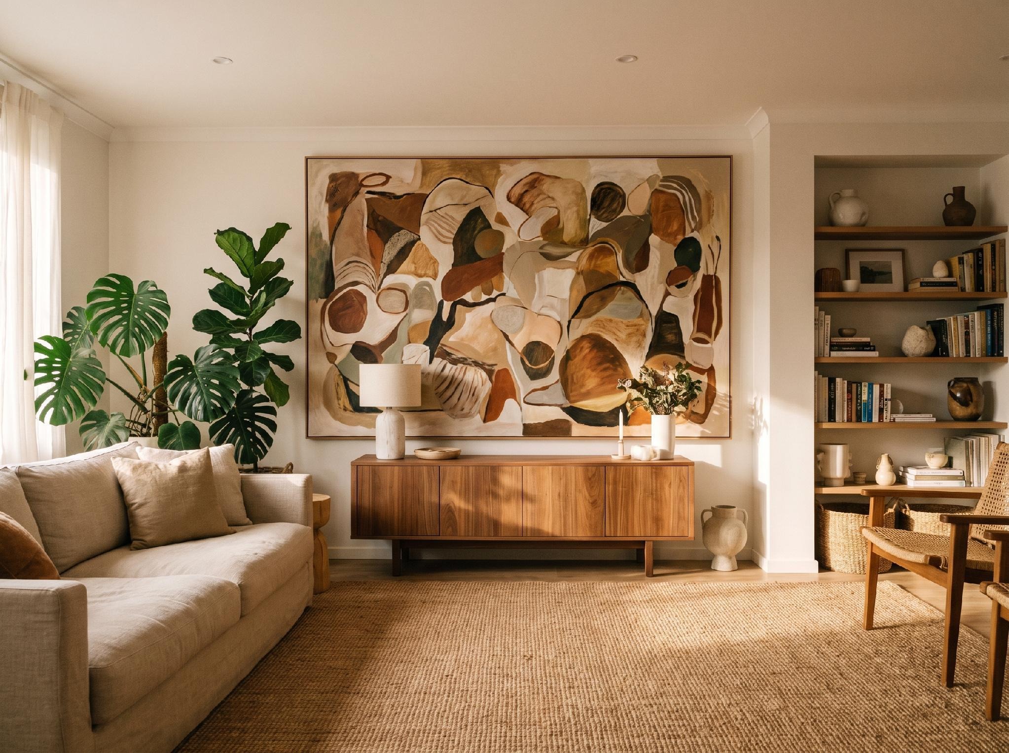 Choosing artwork sized to your wall keeps the room balanced and makes the space feel finished.